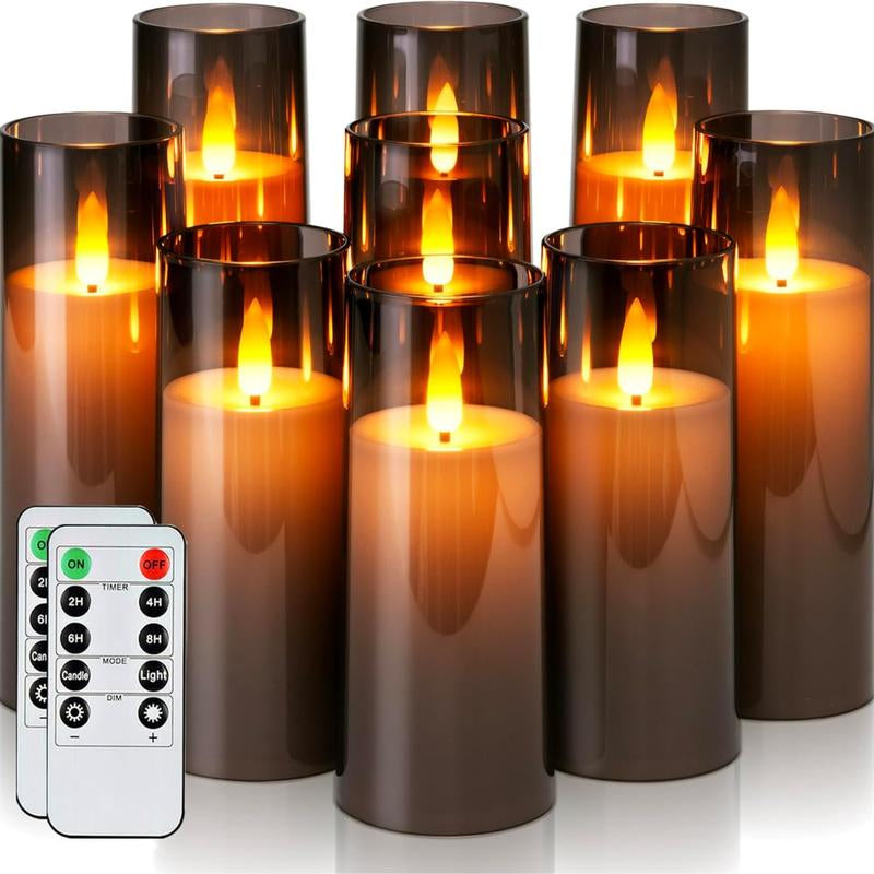 Pure White Acrylic Flameless LED Candles, Battery Operated with Remote Control and Timer, Electric Fake Candles for Wedding, Home Decor, Set of 9