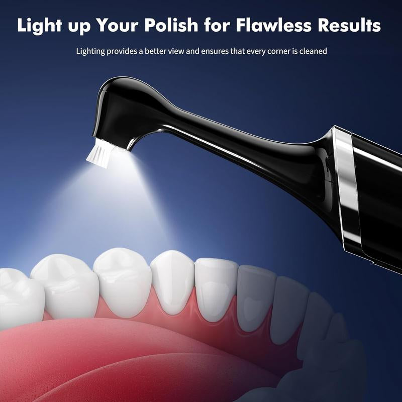 Rechargeable Electric Tooth Polisher and Denture Cleaning Kit with 6 Attachments, 5 Speed Settings, LED Light, USB-C Charging, IPX6 Waterproof Design for Convenient Daily Oral Care at Home