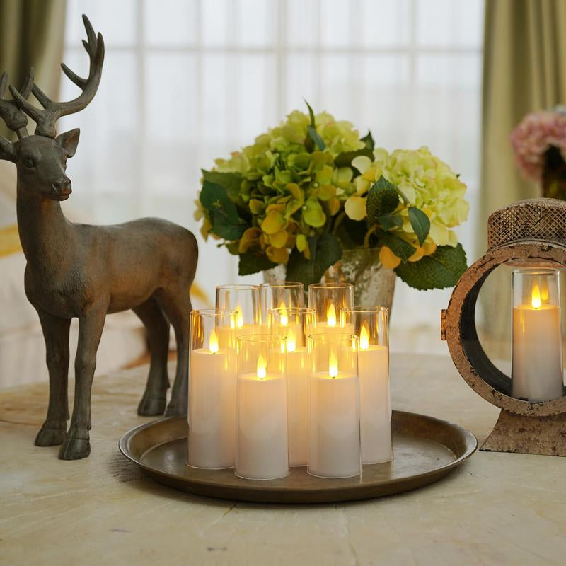 Pure White Acrylic Flameless LED Candles, Battery Operated with Remote Control and Timer, Electric Fake Candles for Wedding, Home Decor, Set of 9