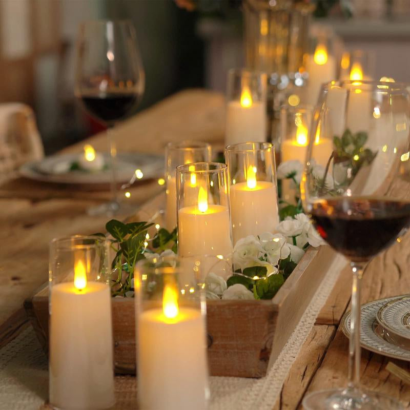 Pure White Acrylic Flameless LED Candles, Battery Operated with Remote Control and Timer, Electric Fake Candles for Wedding, Home Decor, Set of 9