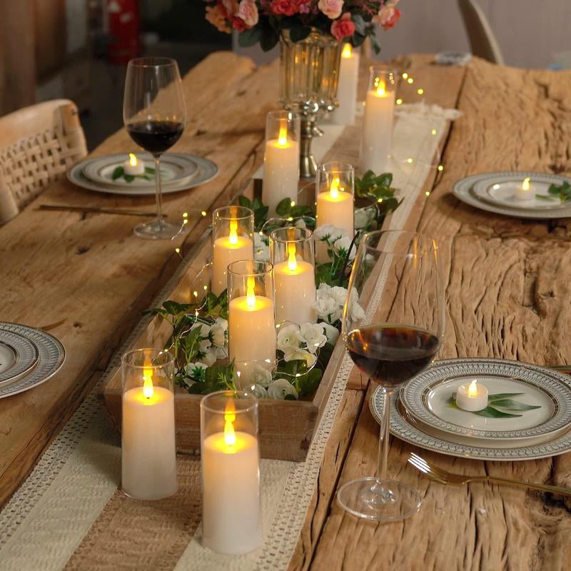 Pure White Acrylic Flameless LED Candles, Battery Operated with Remote Control and Timer, Electric Fake Candles for Wedding, Home Decor, Set of 9